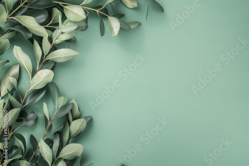 Green Pastel Frame with Ruscus Branches and Leaf Border Design