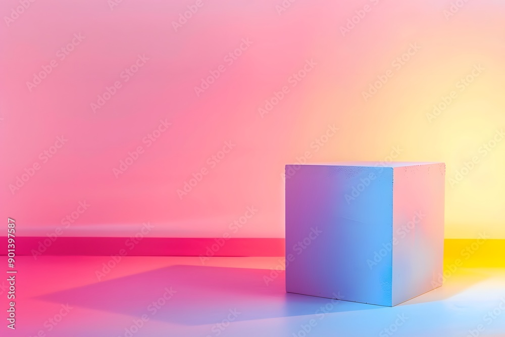 Colorful cube against a soft gradient background in a studio environment Colorful cube against a soft gradient background in a studio environment