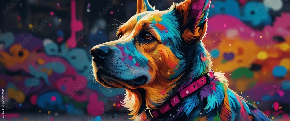 Naklejka premium doodle background design, colorful dog graffiti art.