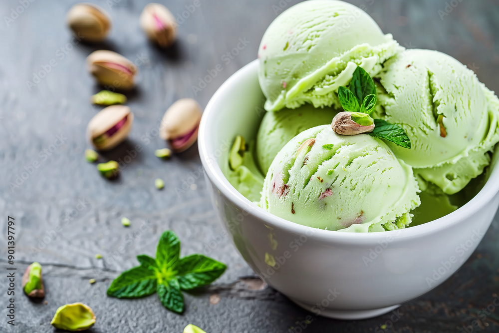 Tasty pistachio ice cream. Pistachio gelato. Tasty pistachio ice cream. Pistachio gelato.