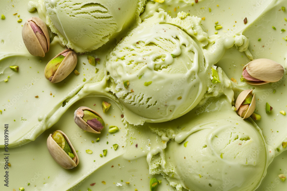 Fototapeta premium Tasty pistachio ice cream. Pistachio gelato.