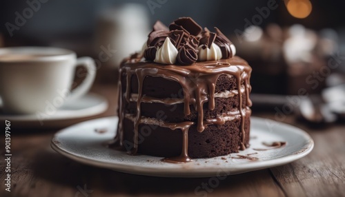 Photo delicious chocolate cake with cream 