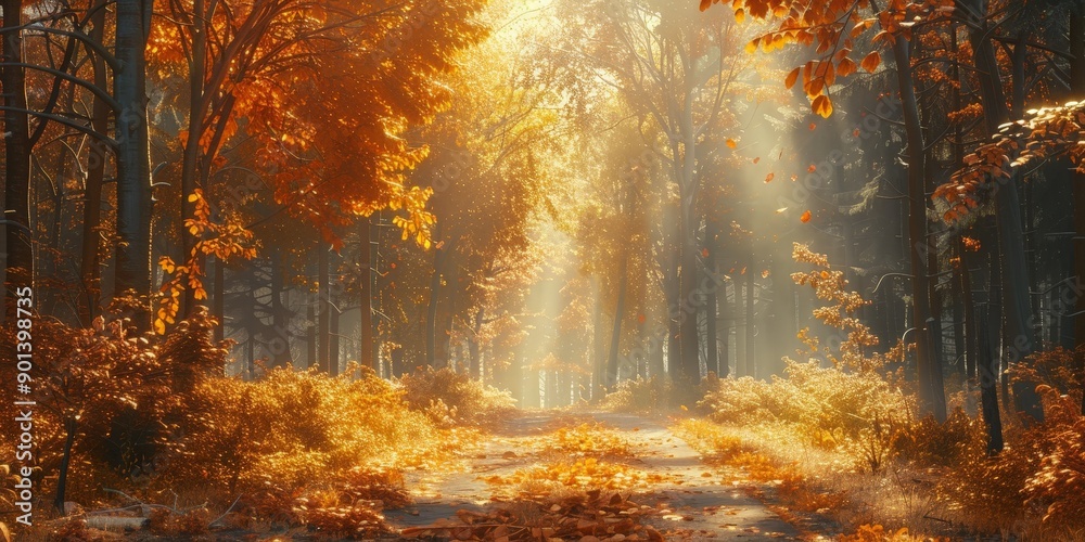 Tranquil Autumn Forest Path in Vivid Anime Style Tranquil Autumn Forest Path in Vivid Anime Style