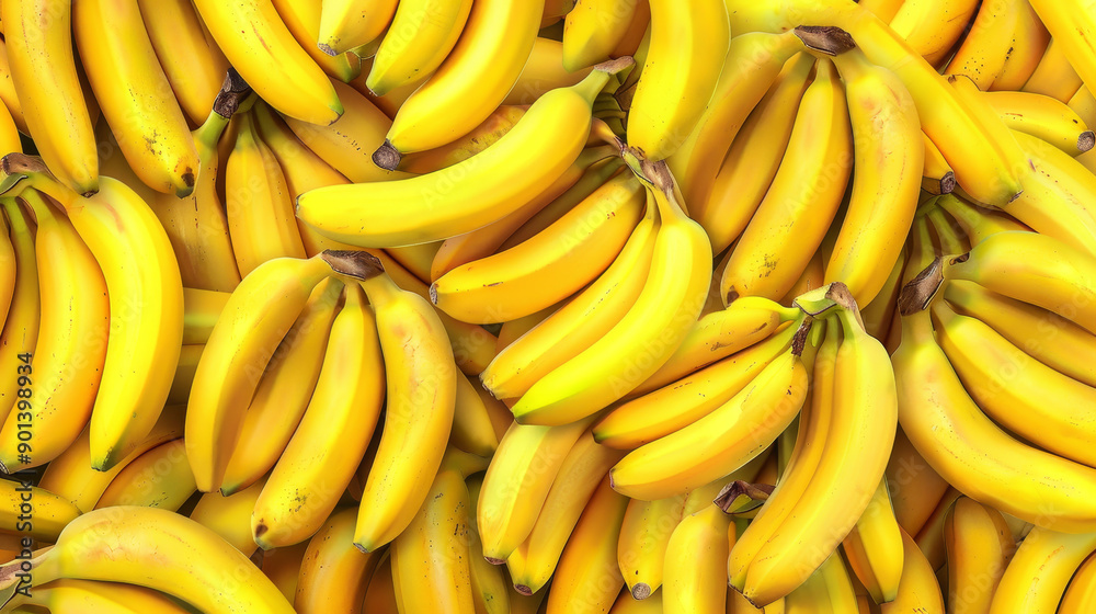 A bunch of ripe bananas on display at a market. Fresh yellow bananas background. A bunch of ripe bananas on display at a market. Fresh yellow bananas background.