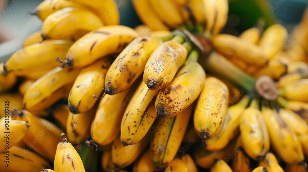 A bunch of ripe bananas on display at a market. Fresh yellow bananas background. A bunch of ripe bananas on display at a market. Fresh yellow bananas background.
