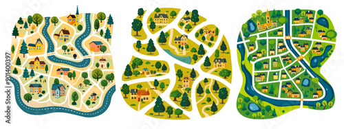 City map cartoon kids. Game design landscape road top view city. Flat vector illustration set