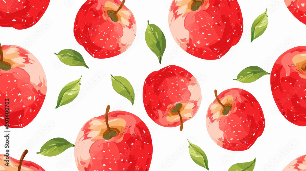 Seamless pattern with red apples on a white background. Tropical abstract design with apple fruits. Seamless pattern with red apples on a white background. Tropical abstract design with apple fruits.