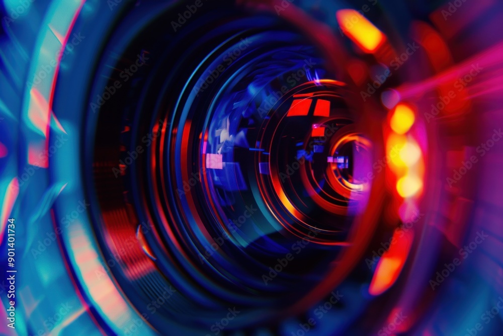 Obraz premium Colorfully stylized video camera lens close up