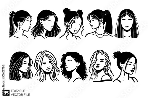 silhouette woman black and white illustration design