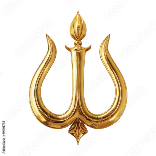 A golden trident symbol featuring a lotus design, representing divine power and strength in various cultures and religions.