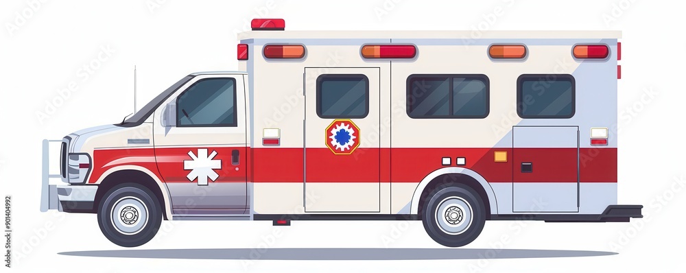 Fototapeta premium Illustrated emergency ambulance vehicle side view.