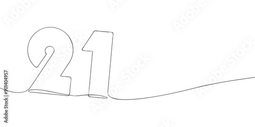 A single line drawing of a twenty one symbol. Continuous line twenty first number icon. One line icon. Vector illustration.