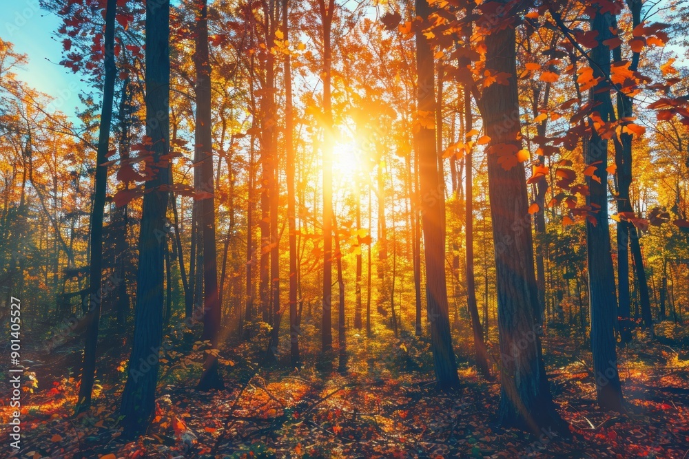 Fototapeta premium forest with trees in autumn foliage