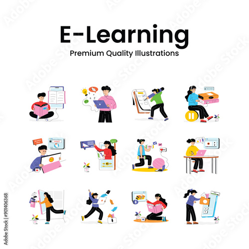 Try This Premium Quality Collection of Flat Illustrations of Ebooks, and Digital Learning