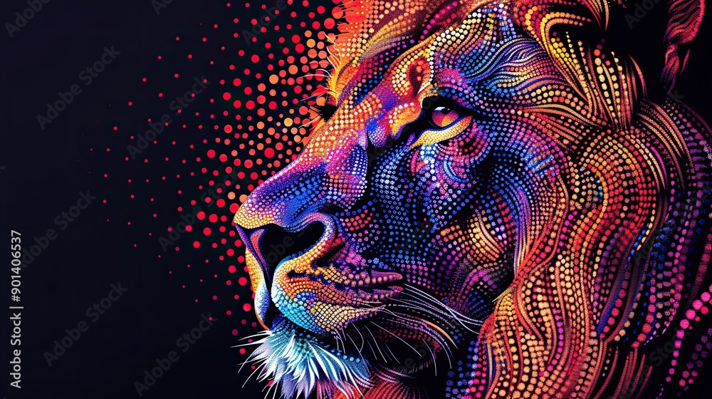 A colorful lion with a bright yellow eye A colorful lion with a bright yellow eye