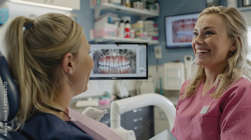 Dental hygienist educating a patient on proper brushing techniques, highlighting preventive care Dental hygienist educating a patient on proper brushing techniques, highlighting preventive care