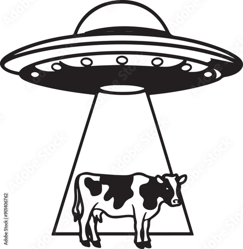 UFO Abduction Cow Vector Silhouette