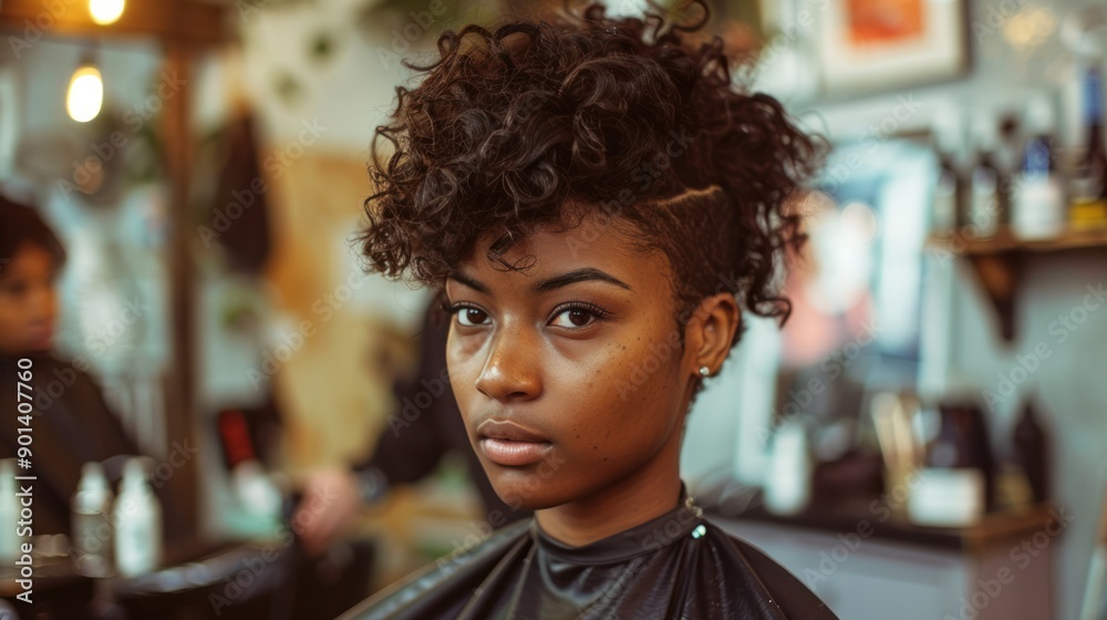 A woman getting a trendy pixie cut, emphasizing fashionable and modern hairstyles A woman getting a trendy pixie cut, emphasizing fashionable and modern hairstyles