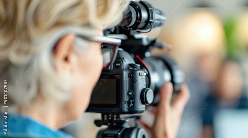 A person is focused on using a professional camera for indoor photography, likely capturing an event or portrait, with a blurred background of people and soft lighting. A person is focused on using a professional camera for indoor photography, likely capturing an event or portrait, with a blurred background of people and soft lighting.