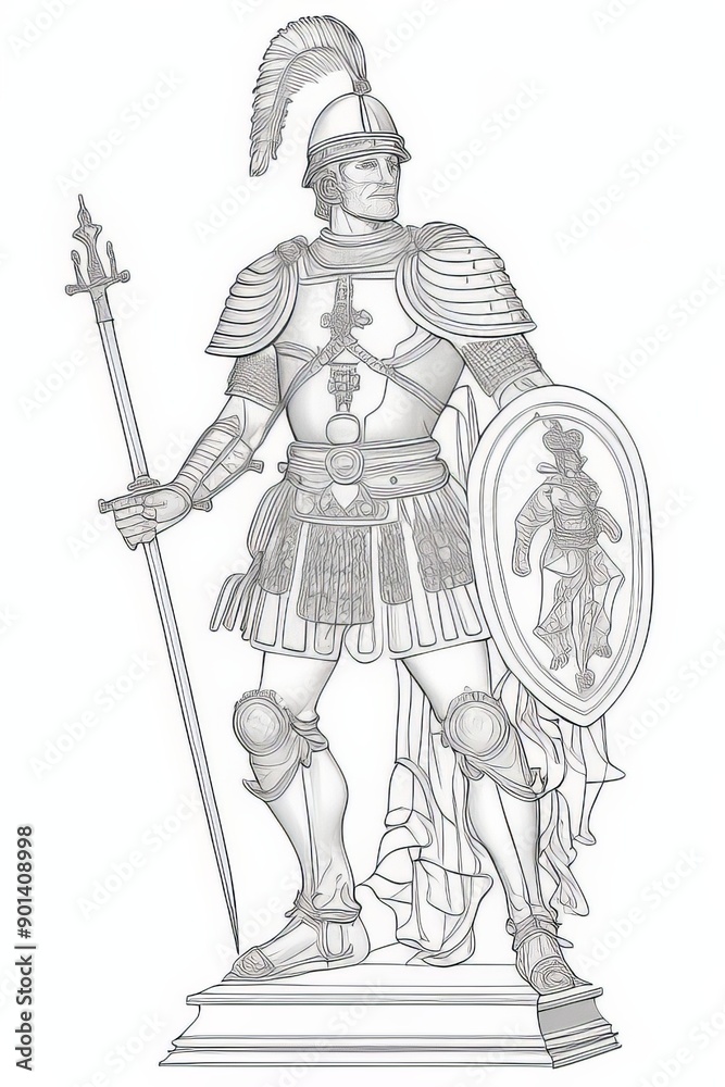 Obraz premium coloring book spanish warrior, full body, hand drown line art
