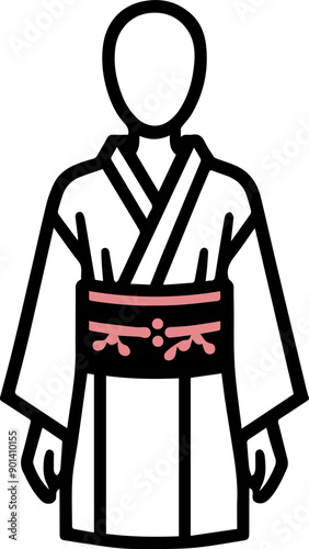 Stylish illustration of a traditional kimono with decorative belt, perfect for cultural themes and fashion designs.