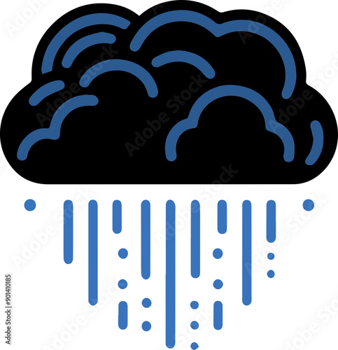 A stylized illustration of a rain cloud with blue rain streaks, perfect for weather-related themes and designs.