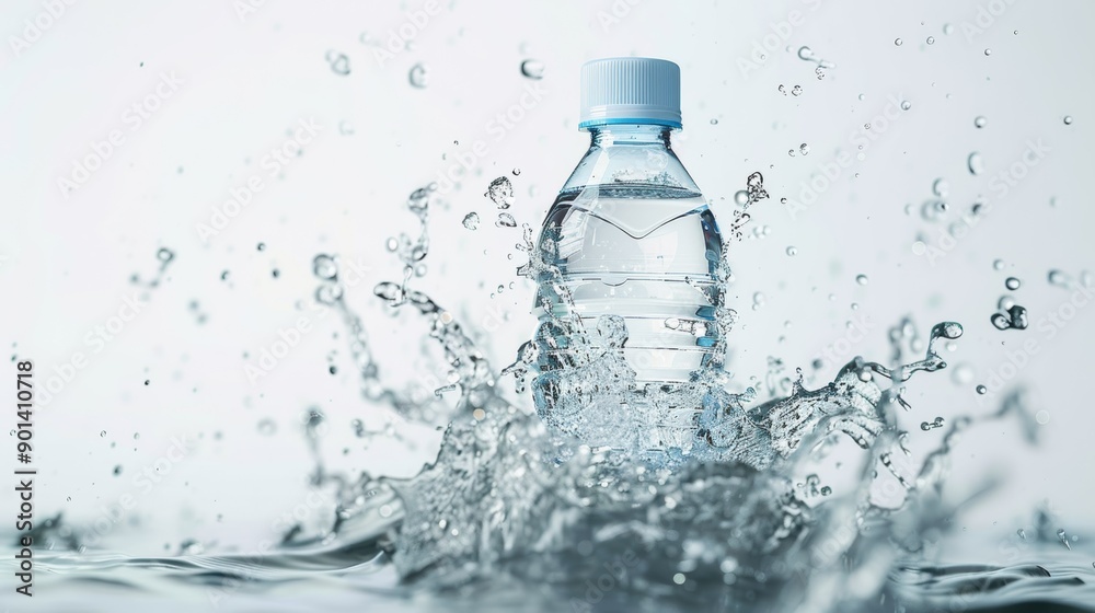 Water Bottle Splashing into Water with Droplets Water Bottle Splashing into Water with Droplets