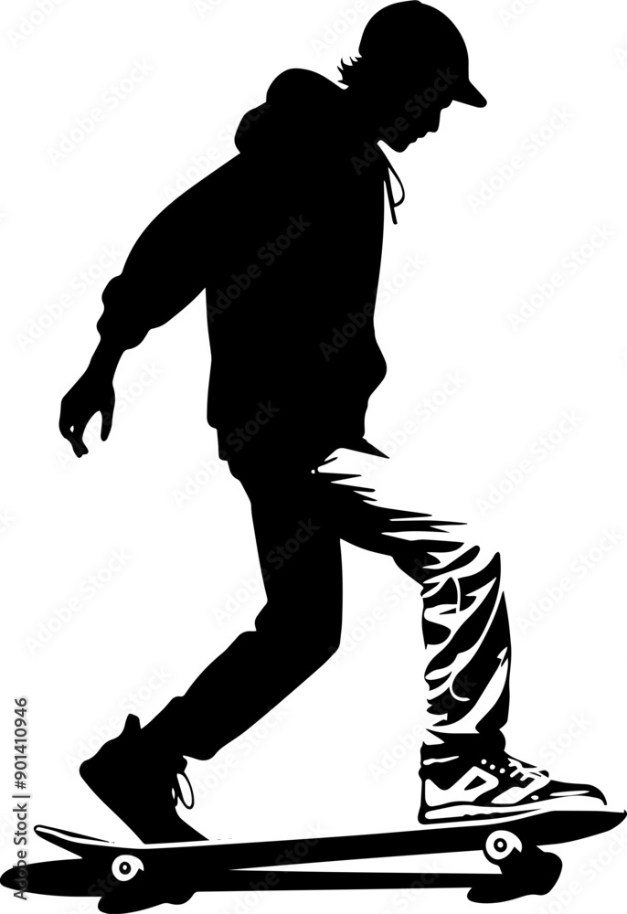 Obraz premium Silhouette of a skateboarder performing tricks in motion, showcasing youth, sport, and urban culture.