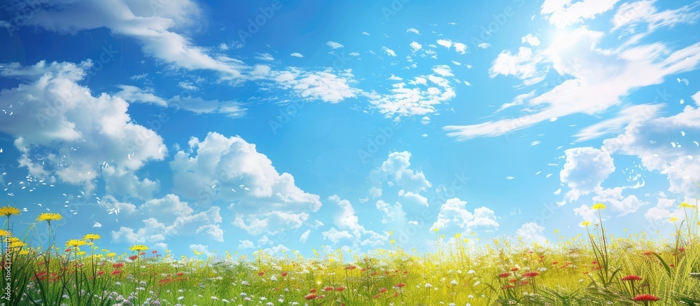A colorful and picturesque nature scene with a blue sky white clouds and ample space for adding text in the image A colorful and picturesque nature scene with a blue sky white clouds and ample space for adding text in the image