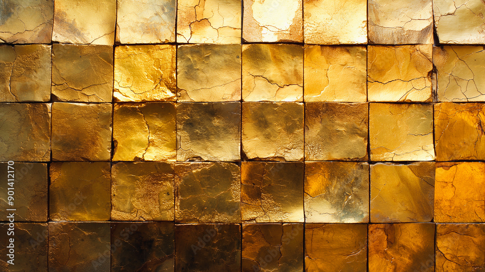 Gold yellow mosaic tiles on wall and floor, creating a detailed and luxurious texture background. Gold yellow mosaic tiles on wall and floor, creating a detailed and luxurious texture background.