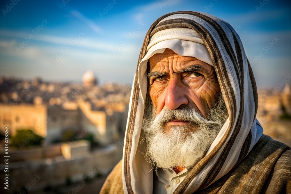 The Old Testament prophet on the background of Jerusalem The Old Testament prophet on the background of Jerusalem