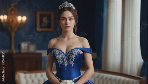 portrait of a woman in a blue dress