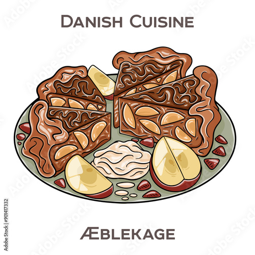 Aeblekage is a traditional Danish dessert consisting of layers of sweetened apple puree, crushed cookies or breadcrumbs, and whipped cream.