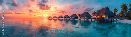 Luxurious overwater bungalows in the Maldives at sunset, Luxury travel destinations packages, Ultimate indulgence