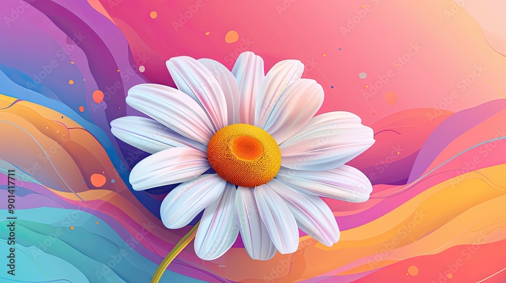 Obraz premium A colorful flower with a yellow center is the main focus of the image