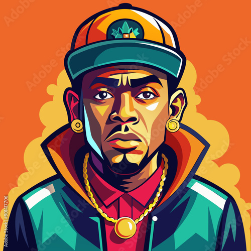 balck man rap hip-hop gangsta style vector illustration