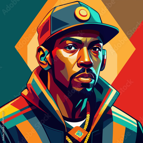 balck man rap hip-hop gangsta style vector illustration