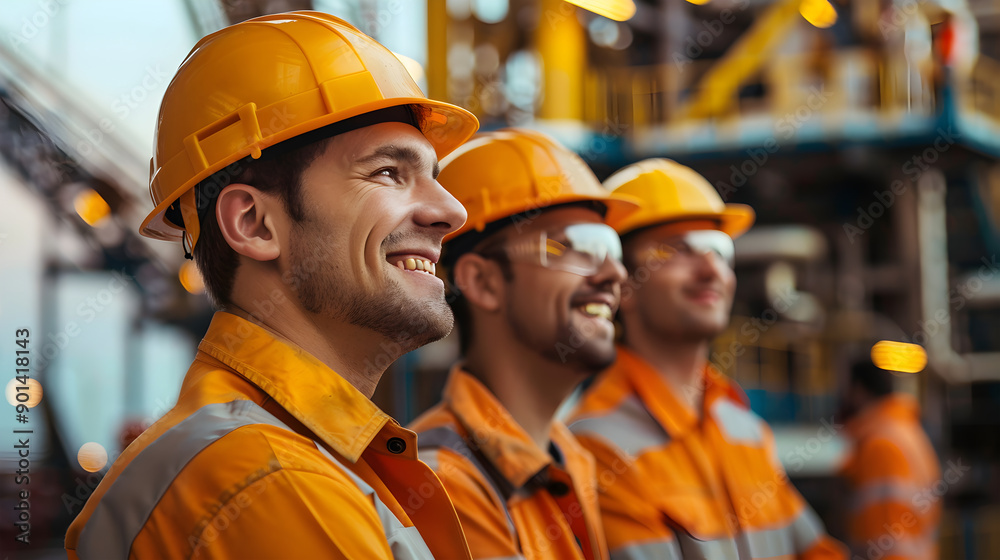 Group of professional petroleum engineer feeling happy and successful after hard working at the exploration of petroleum site. Generative Ai. Group of professional petroleum engineer feeling happy and successful after hard working at the exploration of petroleum site. Generative Ai.