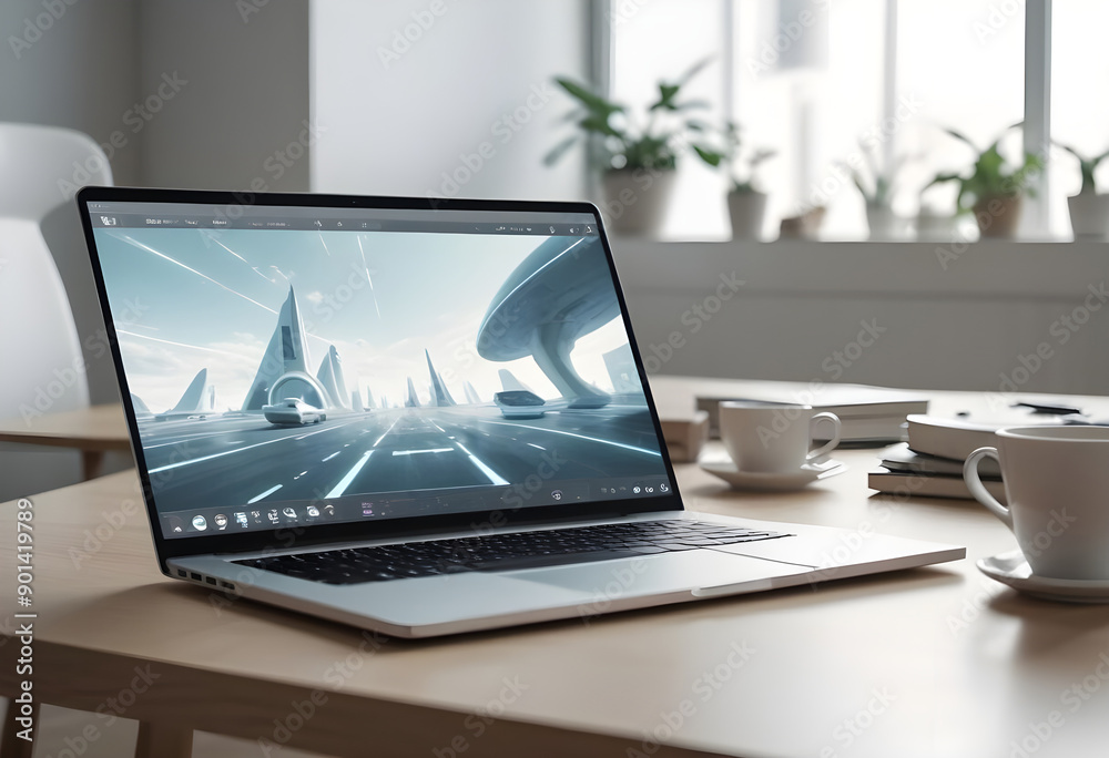 laptop on the minimalist table