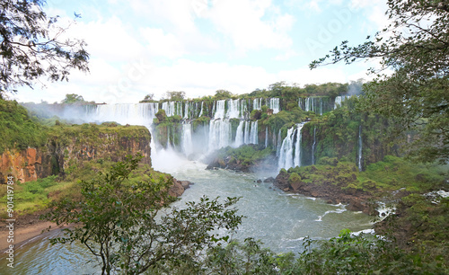 Panoramic View of Salto San Martin of Iguazu Falls at the Argentinian Side, Misiones Province of Argentina, South America