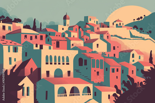 Wallpaper Mural Risograph vintage riso print travel poster, card, wallpaper or banner illustration, modern, isolated, clear, simple of Nabatieh, Lebanon Torontodigital.ca