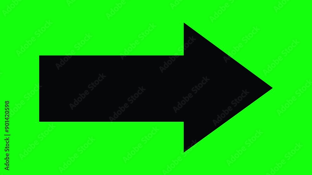 Black arrow pointing right on green screen background chroma key, 3d animation Black arrow pointing right on green screen background chroma key, 3d animation
