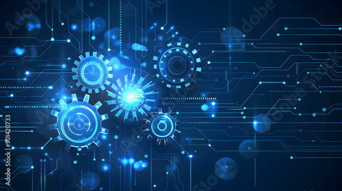 Integration concept, data system technology concept, integration icon with gears. Generative Ai.
