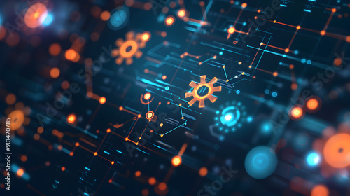 Integration concept, data system technology concept, integration icon with gears. Generative Ai.