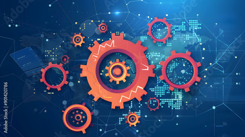 Integration concept, data system technology concept, integration icon with gears. Generative Ai.