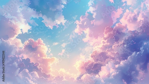 Pastel Sky with Fluffy Clouds © zaen_studio