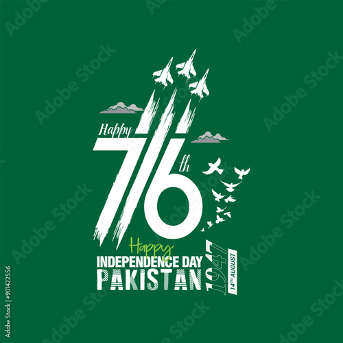 Pakistan Independence Day Creative Design concept 14 August 1947 Pakistani people and Army celebrating the 76th Independence Day of Pakistan, Vector illustration of National Day, Quaid e Azam republic