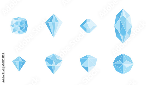 Jewel collection. Simple jewels, diamonds and faceted gemstones set. Blue topaz isolated vector object set.