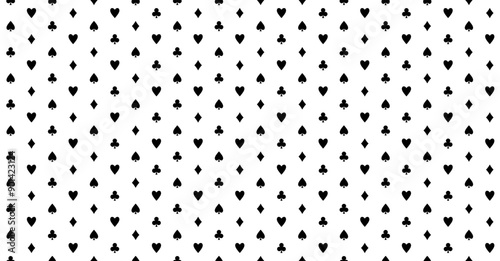Playing card seamless pattern. Poker table or casino tablecloth vector texture design. Black and white colors.