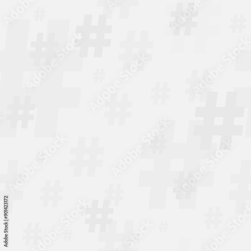 Hashtag pattern. Social media hash symbol seamless texture. Vector hashtag background. Light grey subtle color.